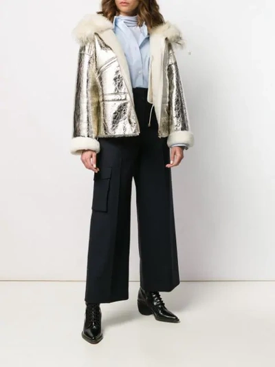 Shop Yves Salomon Metallic Leather Jacket In Silver