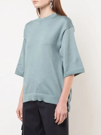 Shop Tibi Half-sleeve Knitted Sweater In Blue