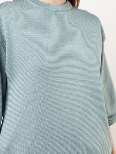 Shop Tibi Half-sleeve Knitted Sweater In Blue