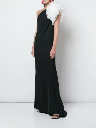 Shop Tadashi Shoji Oversized Ruffle One Shoulder Gown In Black