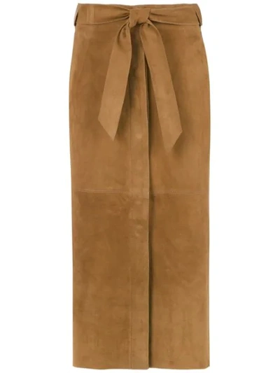 Shop Egrey Leather Midi Skirt In Brown