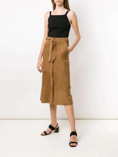 Shop Egrey Leather Midi Skirt In Brown