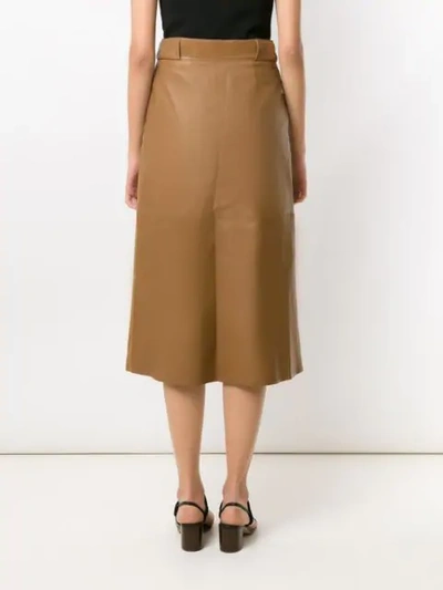 Shop Egrey Leather Midi Skirt In Brown
