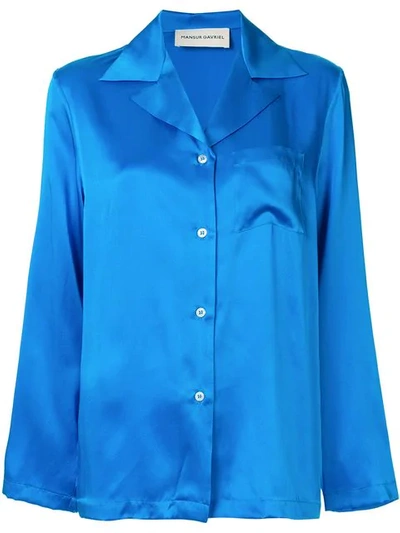 Shop Mansur Gavriel Oversized Silk Shirt In Blue