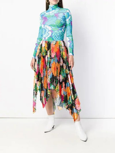 floral print asymmetric pleated skirt