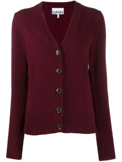 Shop Ganni Wool Knit Cardigan In Red