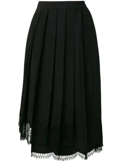 Shop N°21 Lace Hem Pleated Skirt In Black