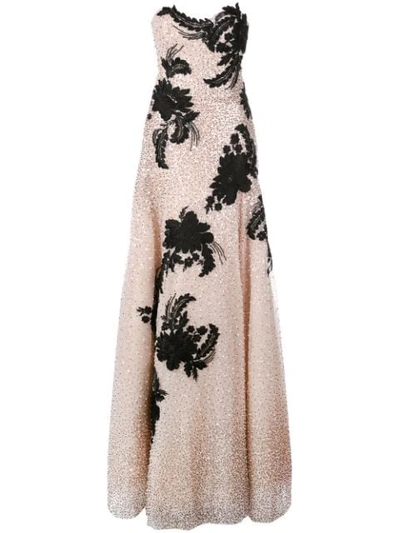 Shop Marchesa Floral Embroidered Gown In Pink