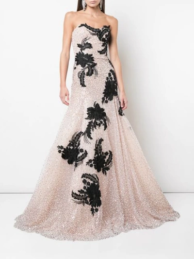 Shop Marchesa Floral Embroidered Gown In Pink