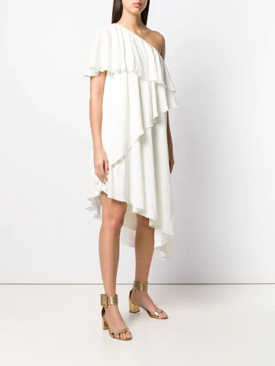 Shop Lanvin One Shoulder Ruffle Dress In White