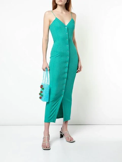 Shop Fleur Du Mal Ribbed Snap Dress In Green