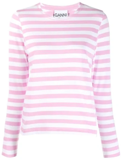 Shop Ganni Striped Top In Pink