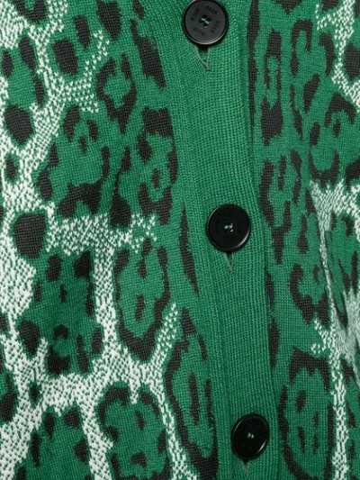 Shop Msgm Oversized Leopard Print V-neck Cardigan In Green