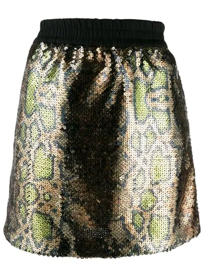 Shop N°21 Snake Print Sequin Skirt In Green