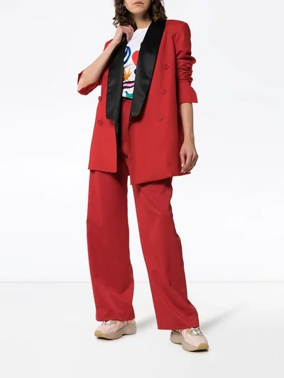 Shop House Of Holland X The Woolmark Company Contrast Collar Double-breasted Blazer Jacket In Red