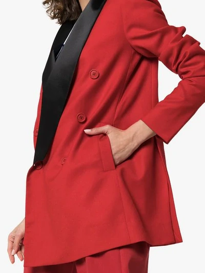 Shop House Of Holland X The Woolmark Company Contrast Collar Double-breasted Blazer Jacket In Red