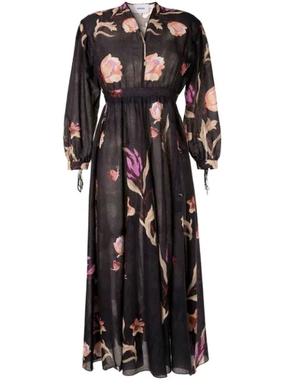 Shop Nanushka Floral Print Midi Dress In Black