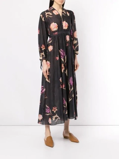 Shop Nanushka Floral Print Midi Dress In Black