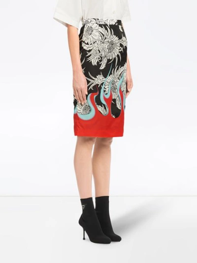 Shop Prada Dahlia Floral Gabardine Skirt In Multicolour