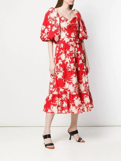Shop Johanna Ortiz Floral Midi Dress In Red