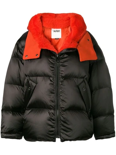 Shop Yves Salomon Shearling Down Jacket In B0894 Black Red