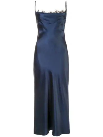 Shop Fleur Du Mal Lace Cowl Neck Slip Dress In Blue