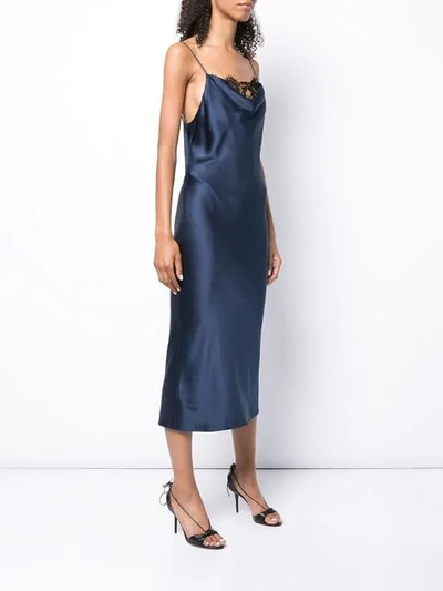 Shop Fleur Du Mal Lace Cowl Neck Slip Dress In Blue