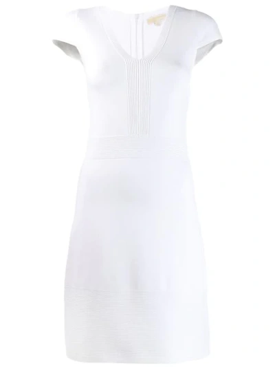 Shop Michael Michael Kors Fitted Short Sleeve Dress In White