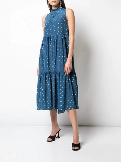 Shop Asceno Polka Dot Dress In Oasis Blue Polka Cw30