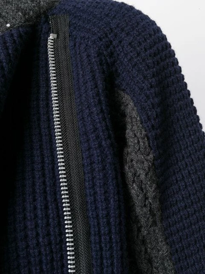 Shop Sacai Zipped Knit Coat - Blue