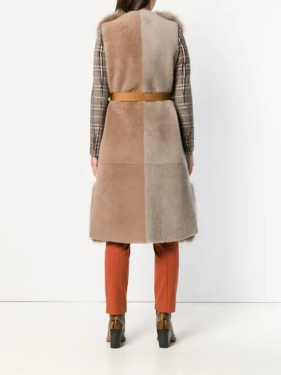 Shop Blancha Belted Fur Gilet In Taupe Terracotta