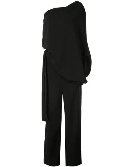Shop Halston Heritage One Shoulder Drape Jumpsuit - Black