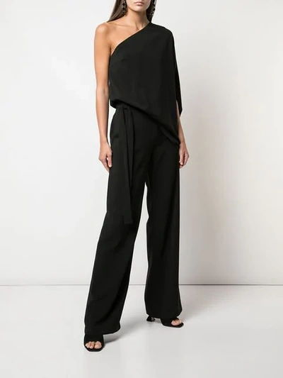 Shop Halston Heritage One Shoulder Drape Jumpsuit - Black