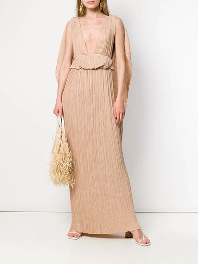 CHLOÉ PLEATED CAPE GOWN - 棕色