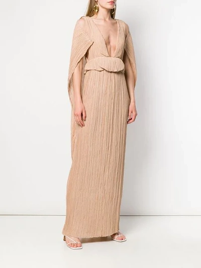 Shop Chloé Pleated Cape Gown In Brown