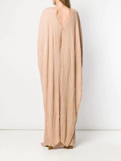 Shop Chloé Pleated Cape Gown In Brown