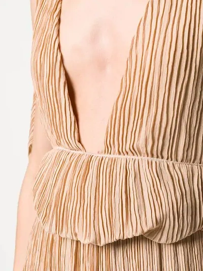 Shop Chloé Pleated Cape Gown In Brown