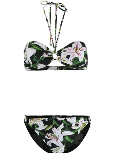 Shop Dolce & Gabbana Lily Print Bikini In Green