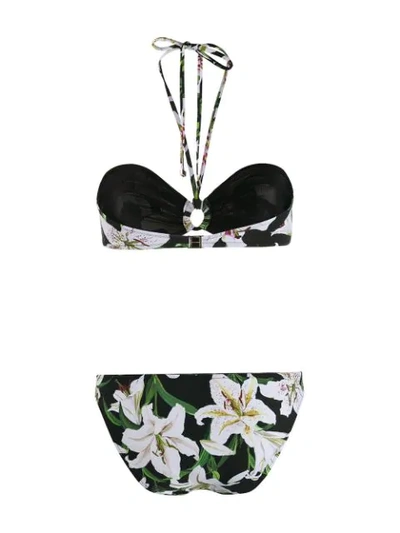 Shop Dolce & Gabbana Lily Print Bikini In Green