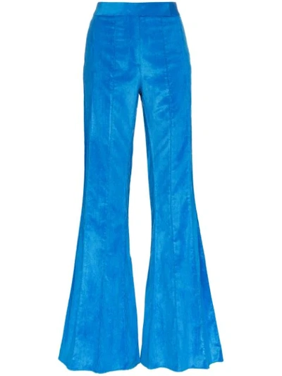 Shop Rosie Assoulin Corduroy Pleated Flare Trousers In Blue