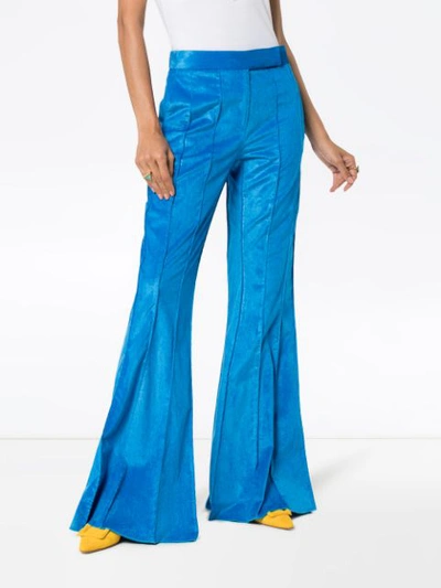 Shop Rosie Assoulin Corduroy Pleated Flare Trousers In Blue