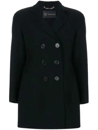 Shop Versace Double Breasted Coat - Black