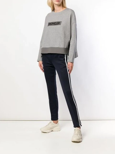 Shop Moncler Logo Patch Sweater In Grey