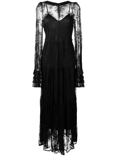 Shop Black Coral Long Lace Dress In Material Black