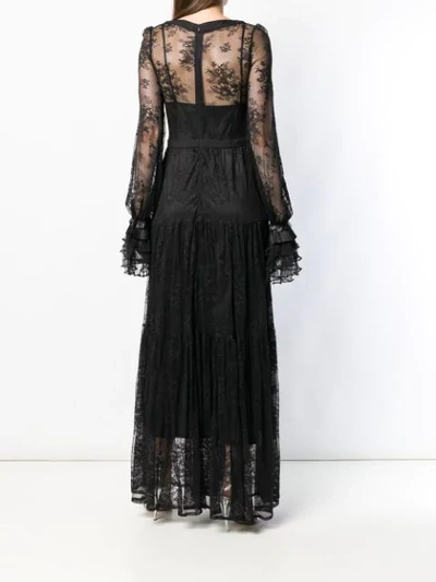 Shop Black Coral Long Lace Dress In Material Black