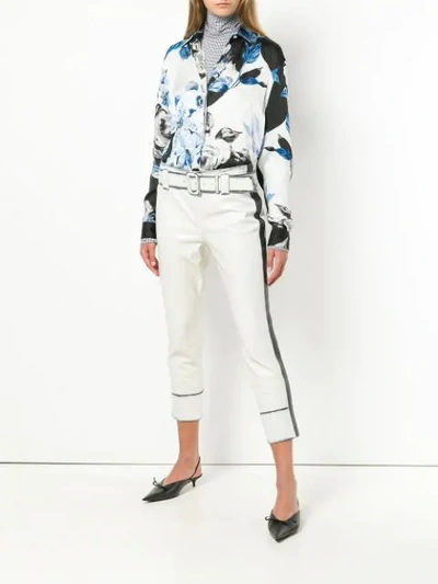 Shop Prada Cropped Calf Leather Trousers In White
