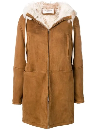 Shop Saint Laurent Parka Coat In Brown