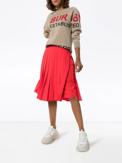 Shop Burberry Farrah Pleated Midi Skirt In Red