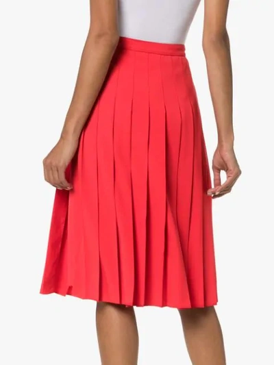 Shop Burberry Farrah Pleated Midi Skirt In Red