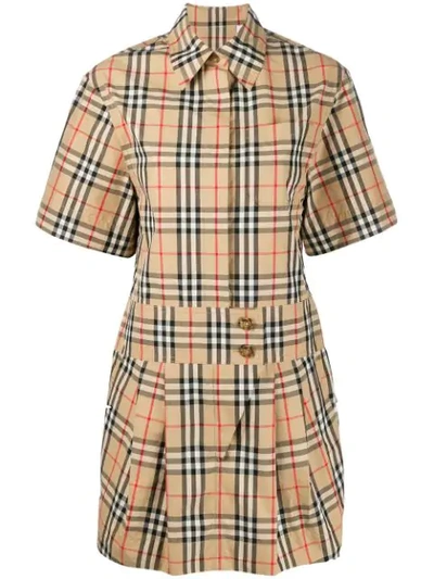 BURBERRY VINTAGE CHECK SHIRT DRESS - 大地色